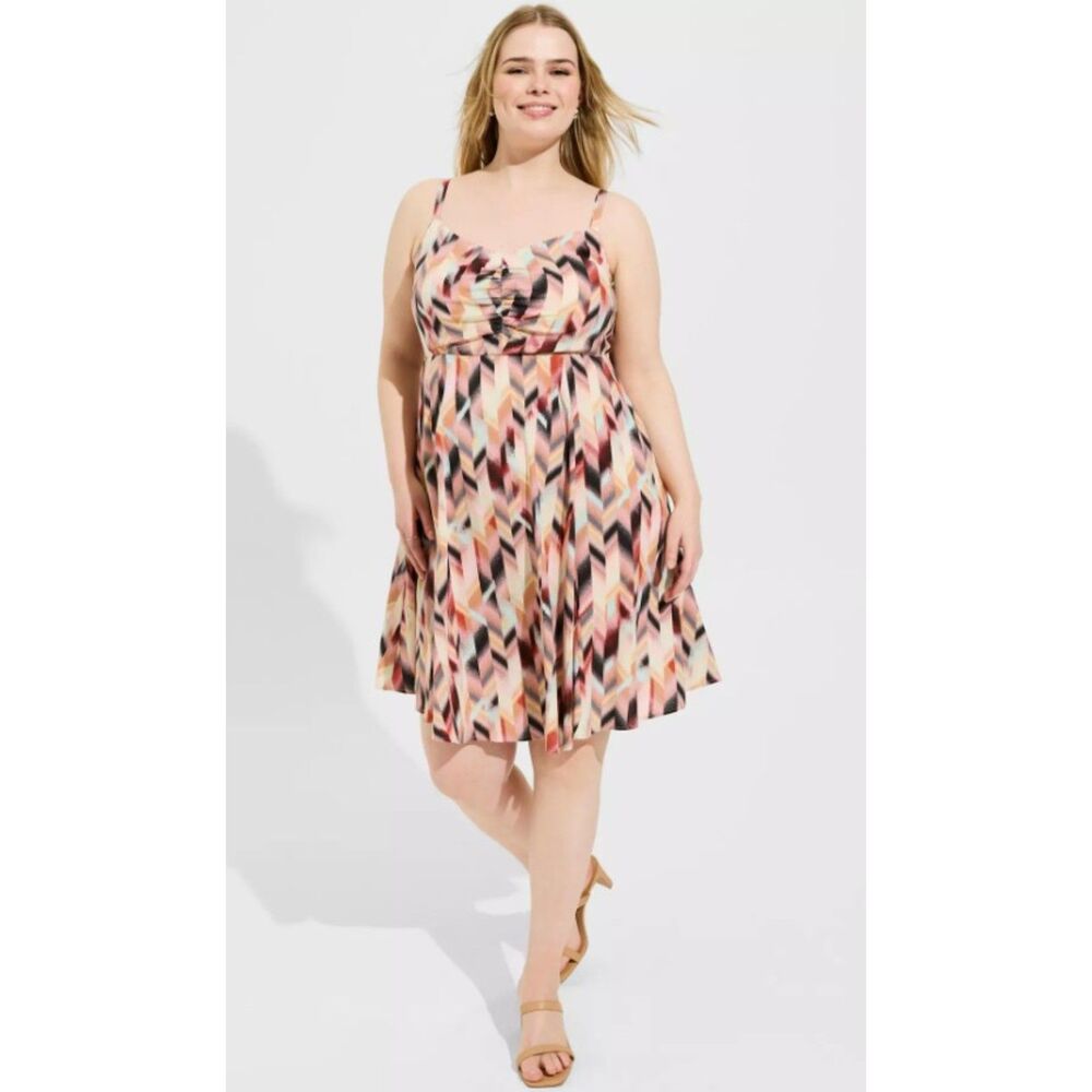 NWT Chevron Plus Sz 2X (18-20) Sleeveless Challis Skater Dress Pockets TORRID